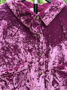 Pilcro Crushed Velvet Button-Front Top in Deep Magenta